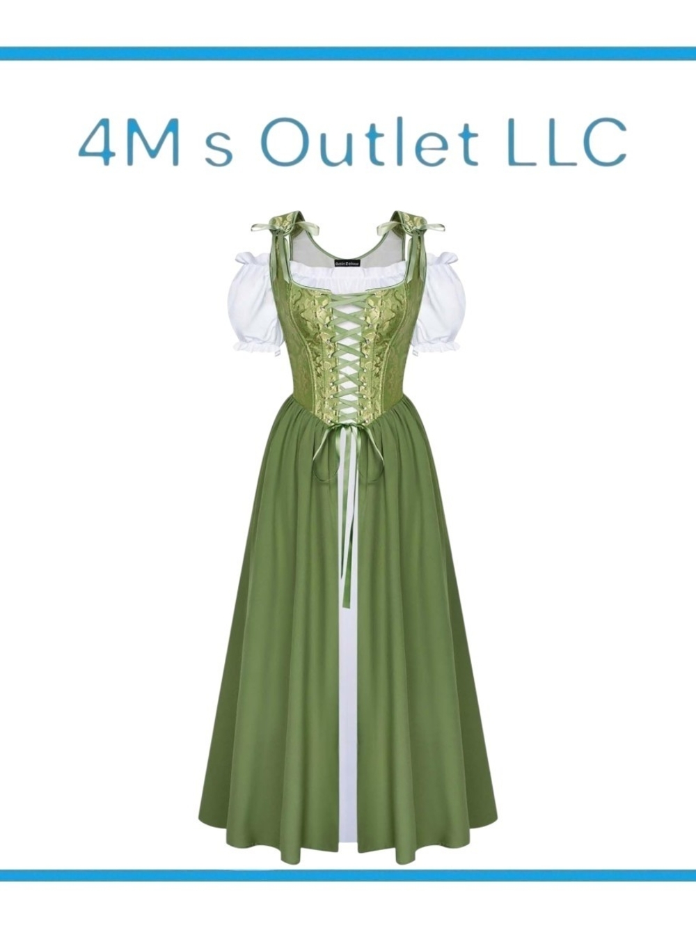 Green Renaissance Dirndl Dress with White Puff Sleeves